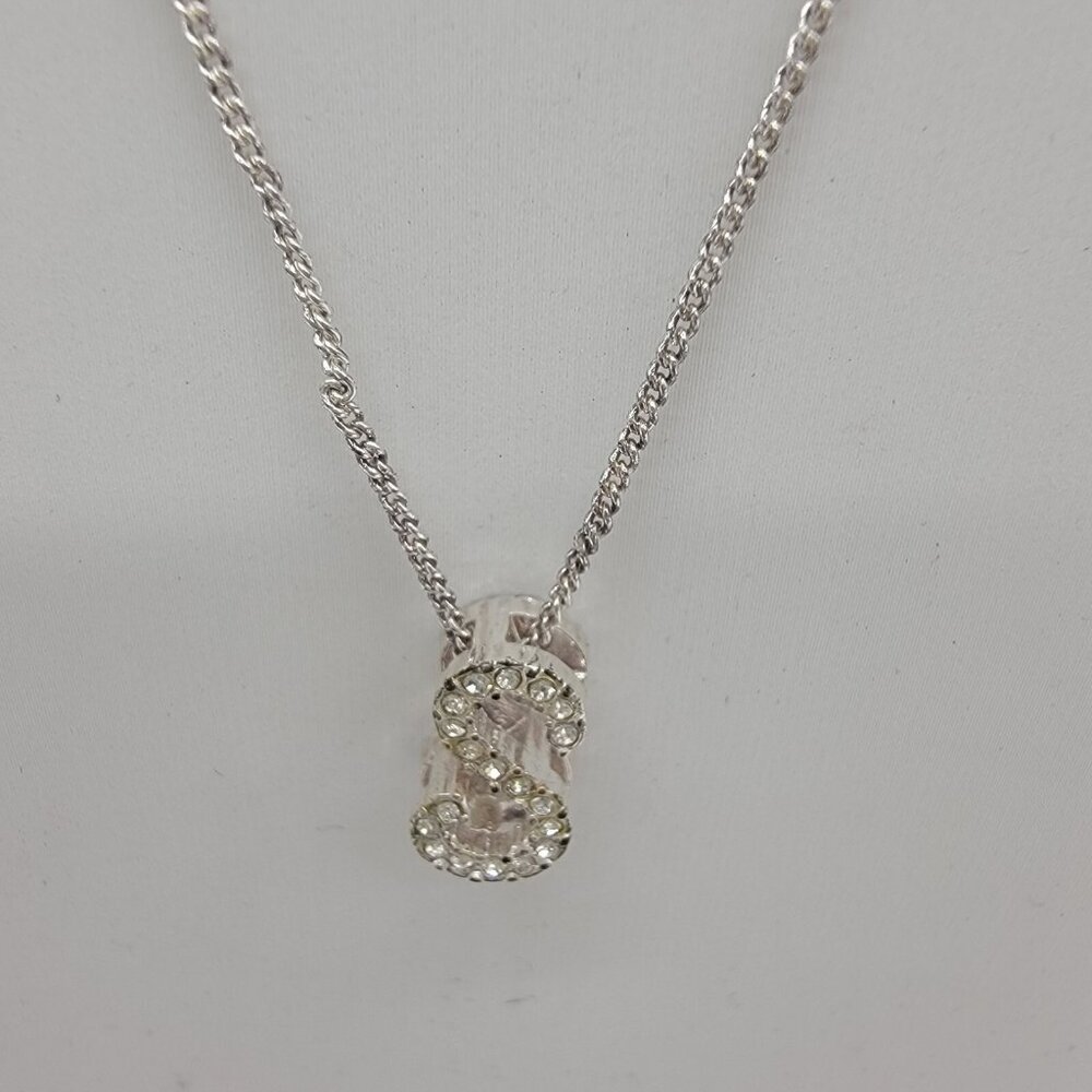 NEW Avon Dazzling Initial Necklace S Silver Tone Rhinestones New In‎ Box